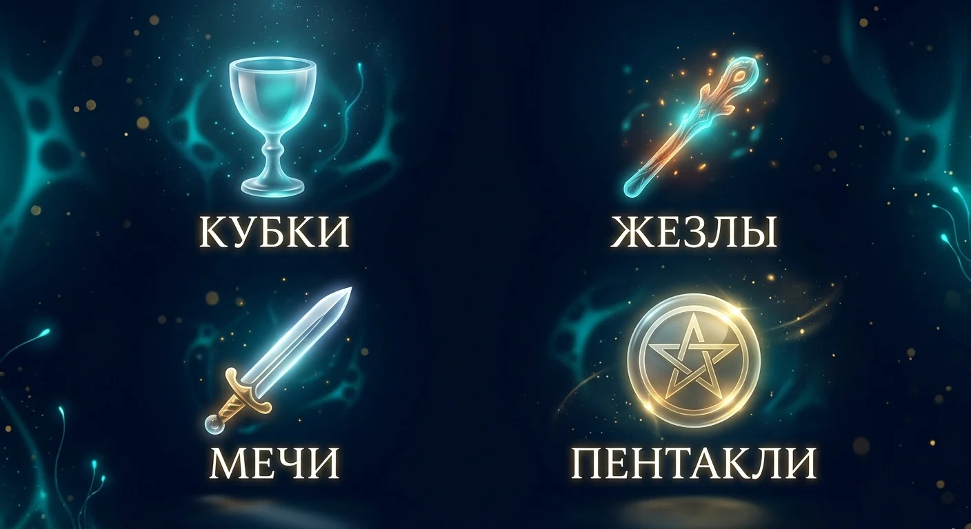 Сравнительная таблица мастей Таро: Кубки, Жезлы, Мечи и Пентакли Сравнительная таблица мастей Таро: Кубки, Жезлы, Мечи и Пентакли