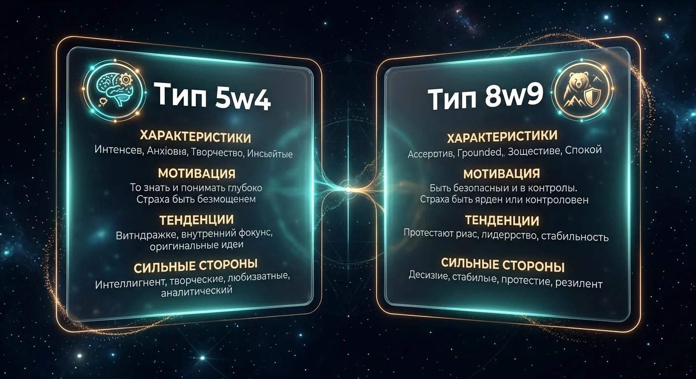 Крылья 5w4 и 8w9 эннеаграммы — сравнительная таблица характеристик Крылья 5w4 и 8w9 эннеаграммы — сравнительная таблица характеристик