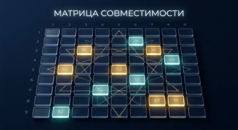 Матрица совместимости эннеаграммы 9×9: полная таблица всех 45 комбинаций