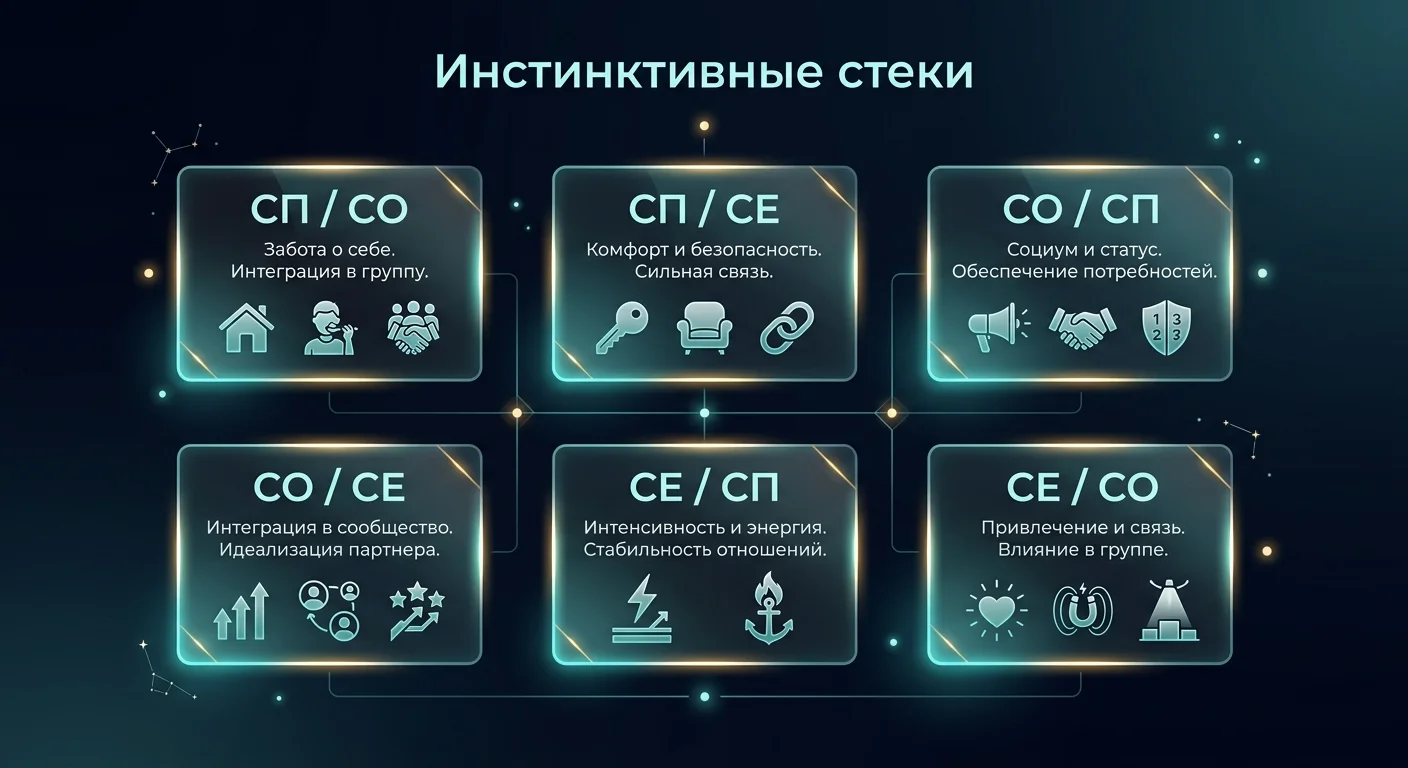 Таблица шести инстинктивных стеков эннеаграммы и их характеристики Таблица шести инстинктивных стеков эннеаграммы и их характеристики
