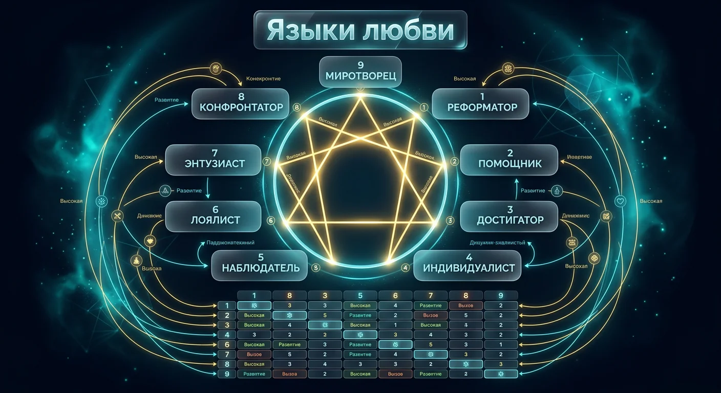 Языки любви и эннеатипы — таблица совпадений и конфликтов в паре Языки любви и эннеатипы — таблица совпадений и конфликтов в паре