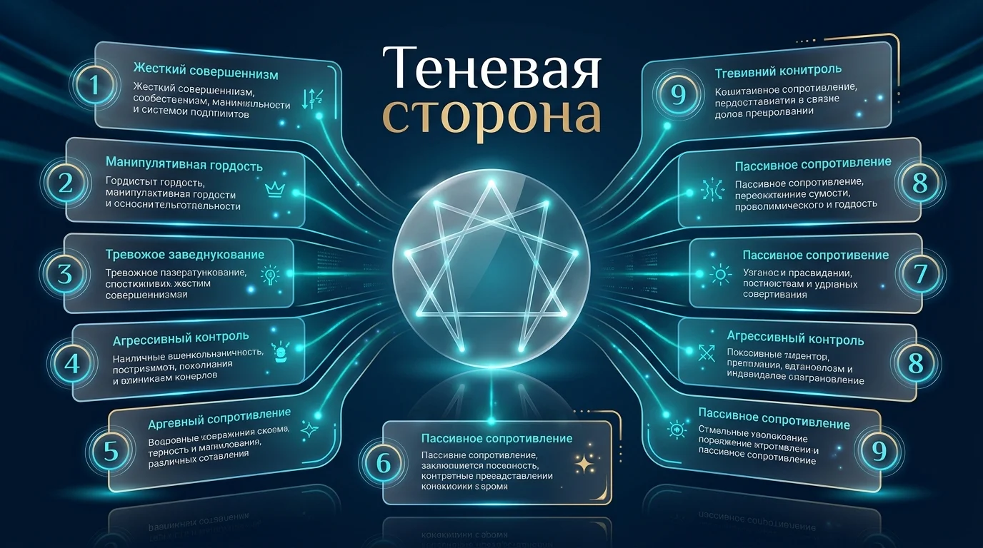Таблица тёмной стороны эннеатипов — сравнение нездоровых проявлений 9 типов личности Таблица тёмной стороны эннеатипов — сравнение нездоровых проявлений 9 типов личности