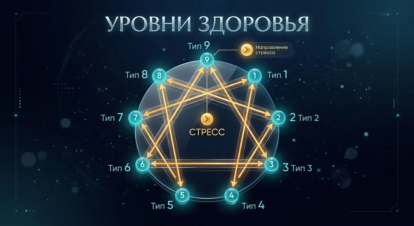 Уровни здоровья и стрелки стресса в эннеаграмме — практическая схема Уровни здоровья и стрелки стресса в эннеаграмме — практическая схема