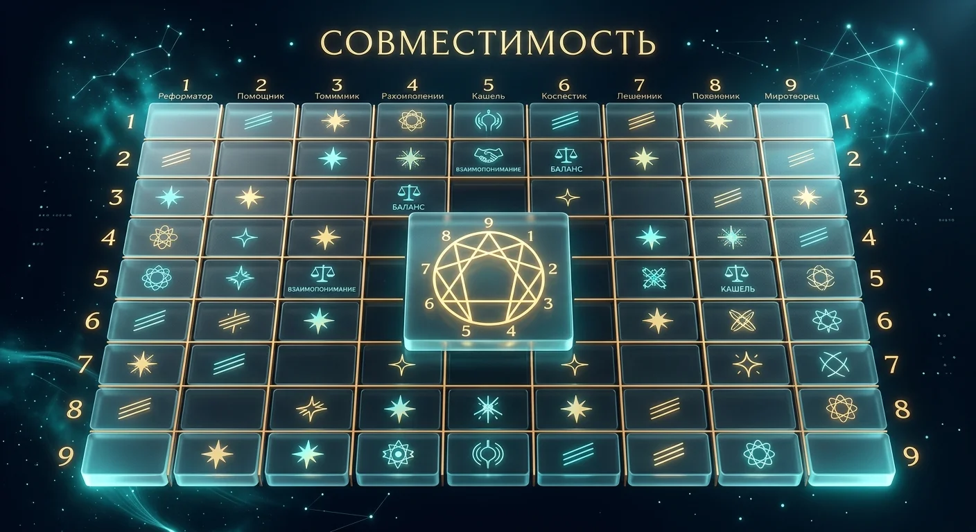 Сводная таблица совместимости 9 эннеатипов — ловушки и сильные союзы Сводная таблица совместимости 9 эннеатипов — ловушки и сильные союзы